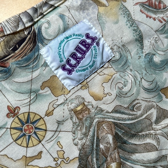 S.C.R.U.B.S. Tan Mythology Mermaid Patterned Scrub Top - Picture 4 of 5